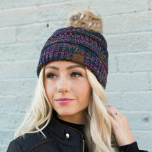 Load image into Gallery viewer, Pom Pom Tri Color CC ADULT Beanie
